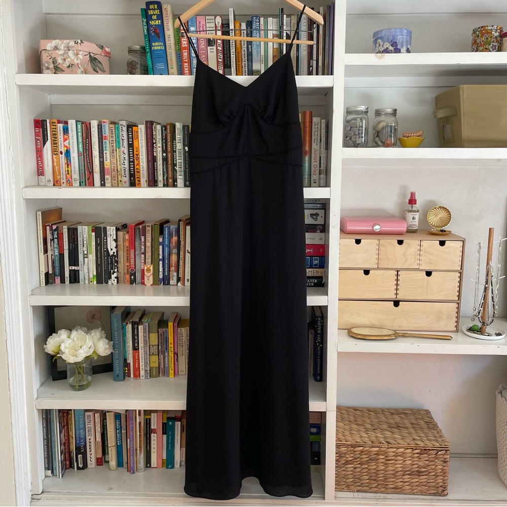 Black Chiffon Slip Style Dress with Corset like Detail